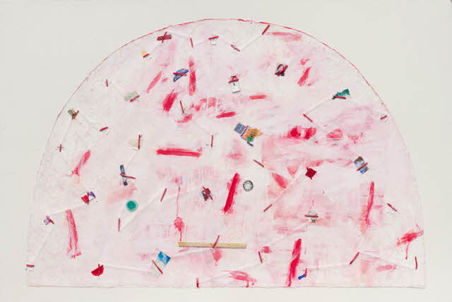 dancers in the red garden 3, 80x119cm, combined media on Korean traditional paper